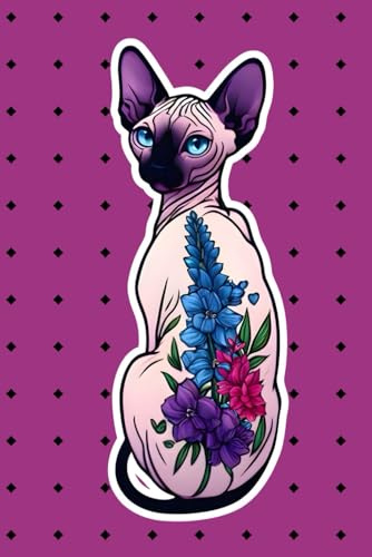 Sphynx Cat Birth Flower Journal – Larkspur (July) | 6x9” | 50 Lined Pages | Composition Notebook Writing Pad