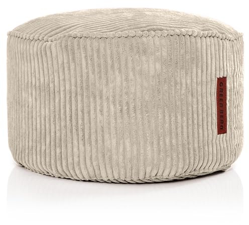 Green Bean® Indoor Sitzhocker Pouf 45x25cm EPS-Perlen Füllung & Cordstoff Kuschelig Weich Waschbar - Drinnen Bodenkissen Liegekissen Sitzkissen Sitzhocker Relax-Sessel Kinder Erwachsene Stoff Beige