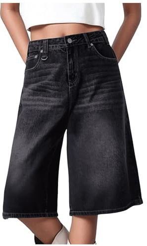Générique Jean Capri Femme Pantacourt Taille Haute Jeans Larges pour Femmes Jambes Larges Baggy 3/4 Pantalons Jeans D'été Denim Jorts Streetwear Y2K Vintage Ample et Décontracté Pantalon avec Poches