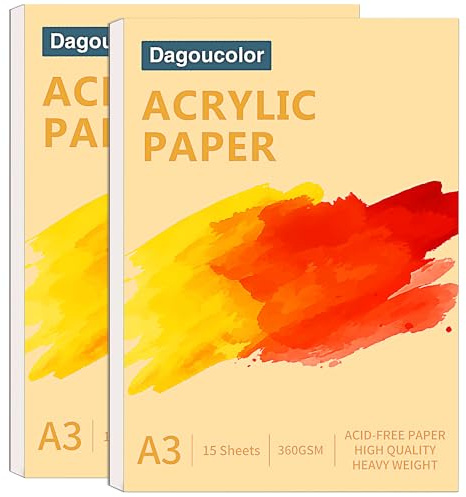 DagouColor Blocco di Carta Acrilica, 15 Fogli, 360 g/m² Blocco Acrilico Senza Acidi, per Artisti Principianti, Adulti, Ragazzi e Ragazze - A3, 2 Pack