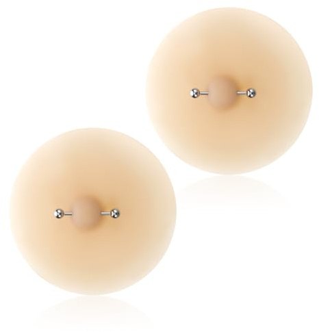 Tweruna Cubiertas de pezón de silicona con piercing, cubierta de pezón reutilizable con piercings de acero para mujer, cubiertas impermeables de color piel para pezón