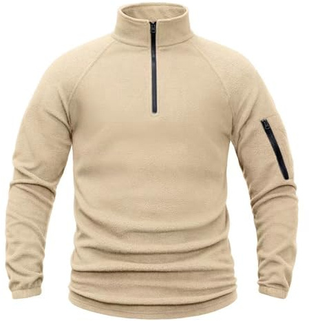 Generisch Jersey de forro polar para hombre, con media cremallera, sudadera de forro polar, para deporte, trabajo, invierno, caza, manga larga, funcional, invierno, chaqueta de lana, O Khaki, XL