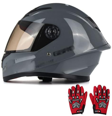 Casco Infantil De Moto con Visera Solar, Homologado ECE 22.06, Casco Integral para Niños con Guantes, Casco De Motocross para Niños Y Niñas De 3 A 10 Años F,S/(47~48cm)