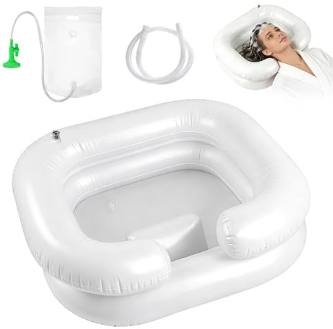 Lavandino Gonfiabile Portatile per Capelli con Soffione e Tubo di Drenaggio – Ideale per Lavaggio a Casa, Bacino Gonfiabile, Perfetto per Anziani, Disabili, Donne in Gravidanza e Persone Allettate