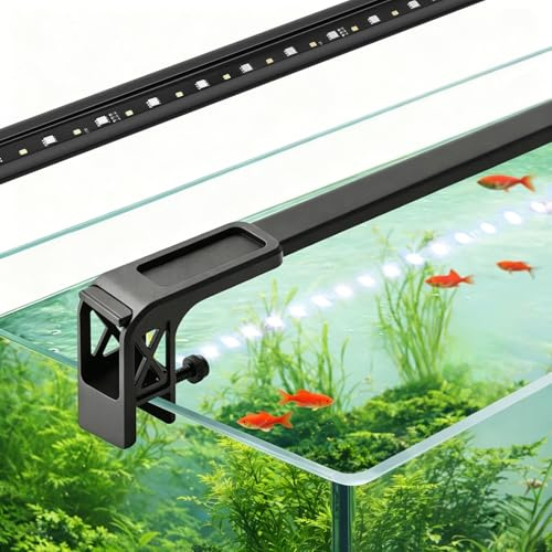 PYPABL Éclairage Led Fin 58cm pour Aquarium, Spectre Complet avec Modes Jour/Nuit/24/7 et Minuterie, 10 Niveaux de Luminosité, Rampe Ajustable Pour Aquariums Plantés et Poissons d’Eau Douce