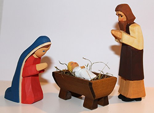 Lotte Sievers-Hahn Krippenfiguren Set Heilige Familie im Baumwollbeutel (Krippenkind blond)