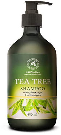 Shampoo con Tea Tree Oil 480ml - Olio Essenziale di Albero del Tè - Estratti di Uva Spina Indiani & Rosmarino - Shampoo Antiforfora - Contro Secchezza - Allevia Irritazioni Cutanee Comuni