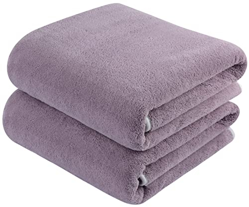 KinHwa Mikrofaser Badetuch groß XXL 76cmx152cm 2 Pack Badehandtücher Schnelltrocknend & Fusselfrei Badehandtuch Saunatücher Weich und Saugstark Duschtuch Lila