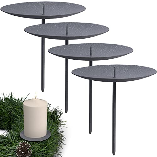 ARTECSIS 4 Portacandele per Corona dell'Avvento Diametro 6cm, Decorazione Natalizia Colore Grigio Bianco