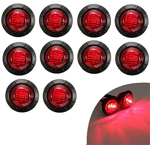 KYYET 10 Pcs 3/4 Inch Mount LED Rear Side Marker Indicator Lights for Trucks, Traile ,Cab Marker, RV Marker,Marine Led Utility Strip Light for Boats ,Taillight Brake Stop Lamp12V (Red)