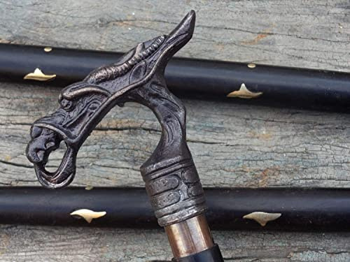 Samara Nautical Antique Brass Dragon Handle cane Walking Stick Designer Vintage Walking Canes -A