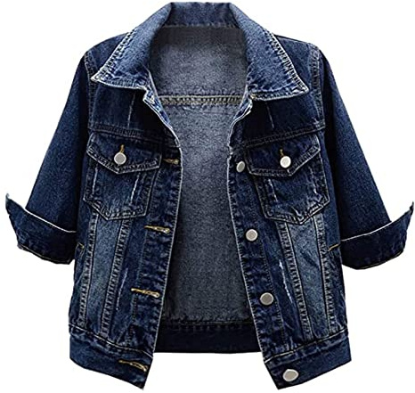 Kortärmad jeansjacka for kvinnor Casual Lapel Cropped Jean Jacka Ribbad Casual Ytterkläder (Color : Bronze, Size : 3XL)