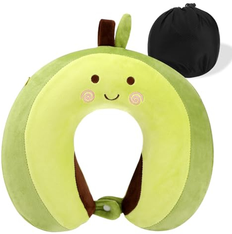 Litimkat Cuscino da viaggio,cuscino portatile per il collo dei bambini,cuscino a forma di U in memory foam per viaggi e campeggio,ufficio,simpatico motivo animale (Verde)