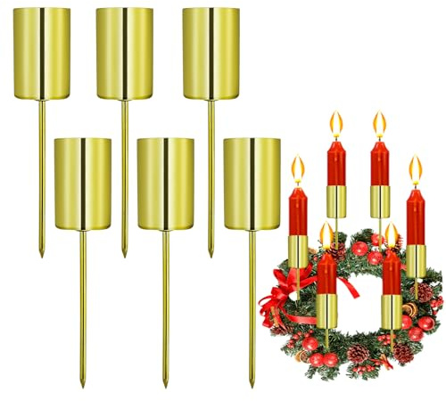 Aitsite 6 portacandele oro, 2,5 x 11 cm, con tappo e pinzette per candele, decorazioni natalizie, ghirlande dell'Avvento e decorazioni da tavolo