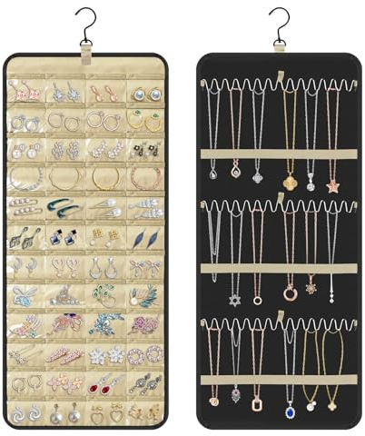 Linkstyle Dual-sided Jewelry Organizer, Jewellery Door Hanger with 48 Pockets and 42 Hooks, Hanging Jewelry Holder