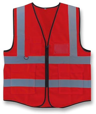 Vasego - Hi Visibility Executive Reflective Safety Vest for Men & Women with Multi pockets with zipper -Class 2 Utility High Viz vest for adults with reflective strips