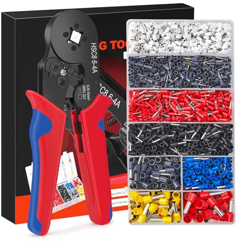 Terminali elettrici a crimpare, 0,25-10 mm² pinza, cricchetto autoadiuvabile, pinza a capocorda elettrica, set con 1800 coosse, per elettricisti, riparatori