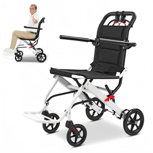 Kleiner Rollstuhl Faltbar Leicht Aluminium Transportrollstühle mit Bremse Reiserollstuhl Extra Schmaler Rollstuhl für die Wohnung，Sitzbreite 39 cm, 6.3kg