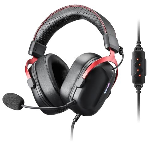 Redragon H312 Kabelgebundenes Gaming-Headset, 7.1 Surround Sound, 50-mm-Treiber, Ohrpolster aus PU-Lederschaum, abnehmbares Mikrofon, Over-Ear-Kopfhörer funktioniert für Mobilgeräte, PC/PS3/PS4/PS5