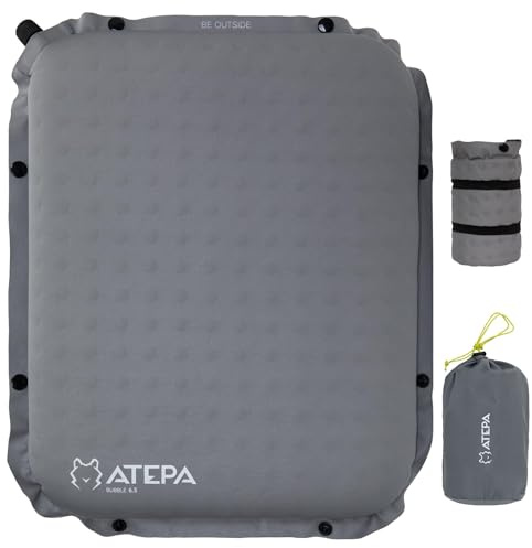 ATEPA Coussin De Siège Gonflable Auto-Gonflant en Mousse avec Bouton D’Attache, Coussin D’Assise Gonflable pour Voyage, Avion, Stade, Camping, Randonnée, Bateau, Concert – Gris