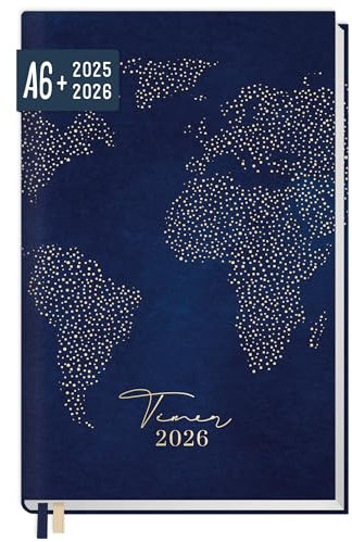 Häfft® Chäff-Timer Mini Taschenkalender 2025/2026 A6+ World Wide Terminplaner klein, Laufzeit Jul 2025 - Dez 2026, 1 Woche auf 2 Seiten- nachhaltig & klimafreundlich