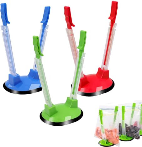 3 PCS Bag Holder, Plastic Reusable Freezer Bag Stand, Adjustable Sandwich Baggy Racks, Kitchen Gadgets Food Bag Stand, Cling Film Holder Baggy Rack Holder for Food Prep Bag