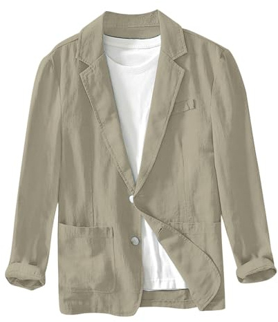 Beokeuioe Cardigan Léger Coton Chemise Lin à Revers Veste d'Été Homme Printemps Sportif Veste Manches Longues Regular Fit Homme Blazer Chemise Décontractée Chemises Blouse Casual Veste de Costume