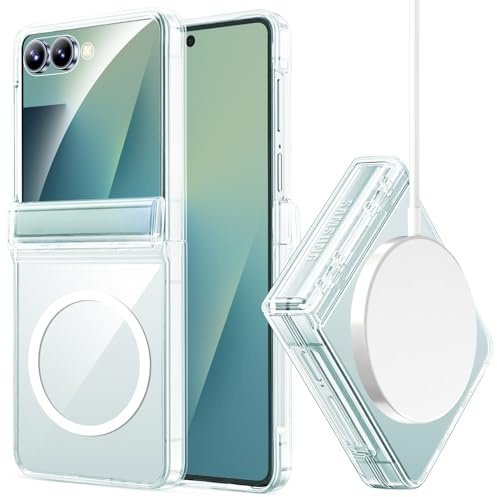 Miimall Magnetisch für Samsung Galaxy Z Flip 7 Hülle für MagSafe mit Scharnierschutz & Displayschutz, [Anti-Vergilbung] PC Klar Dünn Slim Stoßfest Kratzfest Schutzhülle für Z7 Flip7 Case Transparent