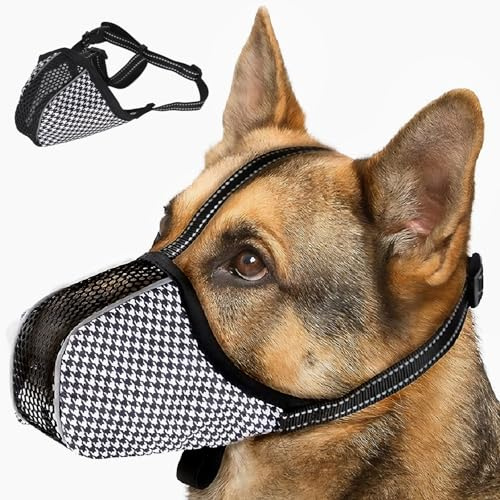 Museruola per Cani Taglia Media e Grande - Traspirante e Regolabile, Protezione Anti-Mordere/Masticare/Leccare - Ideale per Addestramento e Passeggiate(Nero) (XXL)