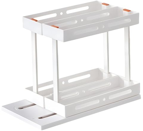SAFIGLE Étagère Coulissante Niveaux pour Cuisine et Salle de Bain Organisateur Sous Évier Rangement Épices et Cosmétiques Support Gain de Place Blanc