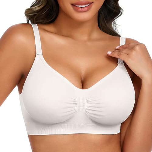Niwicee Reggiseno Donna Comodo e Invisibile Senza Cuciture e Senza Ferretto con Spalline Removibili e Tessuto Ultra Elasticizzato Reggiseno Comodo (Bianco, L)
