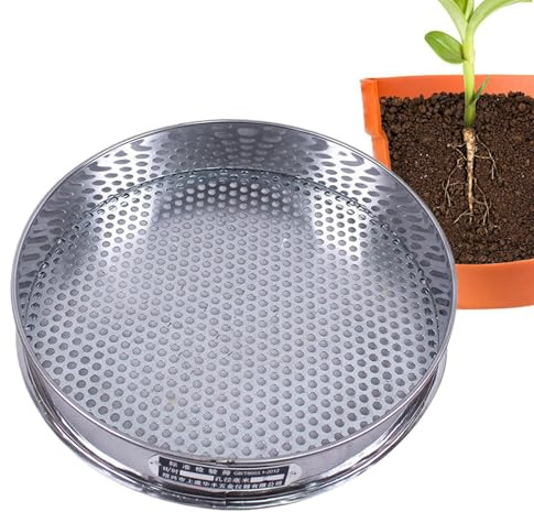 Genérico Criba de Suelo - Filtro de Malla Fina de 20 cm de Diámetro - Malla de Criba de Roca con Agujeros Redondos de 7.5 mm,para Harina de Habas y Uso en Exteriores en Hogar o