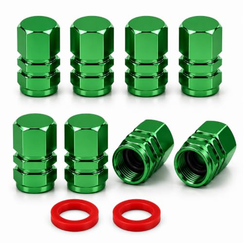 Lot de 8 bouchons de valve de pneu de voiture universels en aluminium pour voiture, SUV, vélo, camion et moto, joint hermétique robuste, insert facile à saisir, valves Schrader (vert)