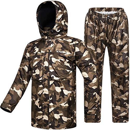 ILM Motorcycle Rain Suit Waterproof Men 2 Set Jacket and Trousers Motorbike Fishing Rain Gear Resistant Protective 6 Pockets RS02,Camouflage-men,2XL