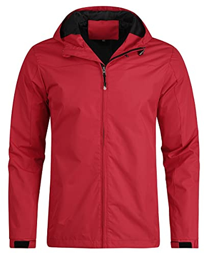 YOUTHUP Chaqueta impermeable para hombre Chaqueta cortavientos ligera al aire libre con capucha a prueba de viento Chaqueta impermeable para ocio, rojo, M