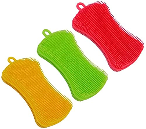 Spugna di Silicone, Spazzola per Pulizia 3 Pack Food Grade Multifunzione Antibatterico Silicone Scrubber Spugna Spazzola per la Pulizia Cucina e Bagno
