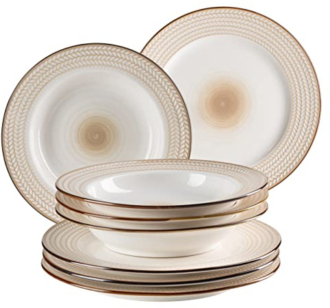 MÄSER 931943 Serie Prospero Premium Tafelservice für 4 Personen in Gastronomie-Qualität, 8-teiliges modernes Teller Set in einzigartigem Vintage Stil, Weiß, Durable Porzellan