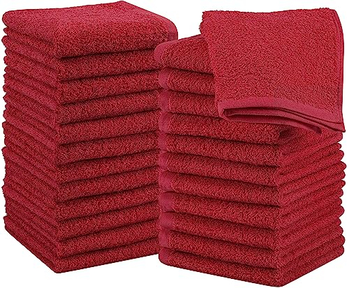 Utopia Towels - 24 Stück Seiftücher, 30x30 cm mit Aufhängeschlaufen, saugfähige Waschlappen zum Abwischen und Reinigen des Gesichts aus 100% Baumwolle (Rot)