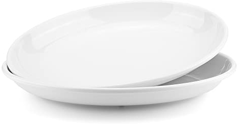 KOXIN-KARLU Melamine Large Serving Platter, 16-inch Oval Serving Plates, White Serving Tray for Entertaining Party, 100% Melamine Serving Dish for Appetizers Meat Food, Set of 2