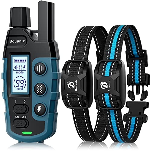 Bousnic Dog Shock Collar 2 Dogs (5-120Lbs) - 3300 ft Waterproof Training Collar for Dogs Large Medium Small with Rechargeable Remote, Beep (1-8) Vibration (1-16) and Humane Shock (1-99) Modes