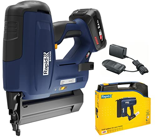 RAPID BNX50 18V Battery-Powered Brad Nailer Kit - Cordless Nail Gun, Adjustable Depth-of-Drive​, Single or Bump Fire, Skirting Board and Window Trim, with 2.5Ah Battery, Charger & Case (5001499)