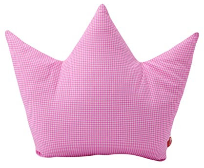POWER INN Kronkudde stor ca 42 x 35 cm | universell dekorativ kudde | mysig soffkudde | gosig kudde för att drömma och sova | 100 % bomull, Oeko-Tex 100 premium fyllnadsvadd (rosa rutig)