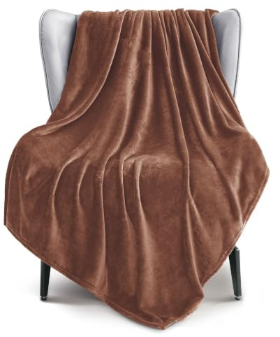 Exclusivo Mezcla Soft Large Fleece Throw Blanket for Sofa, Brown | 127x178 CM, Double-Sided Brushed Flannel Blanket, Lightweight Plush Cozy Sofa Throw for Living Room, Machine Washable