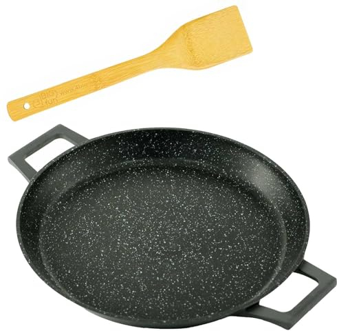 4BIG.fun Paellapfanne 32 cm Induktion Paella-Pfanne für 4-5 Personen Bratpfanne Paella inkl. Pfannenwender Servierpfanne