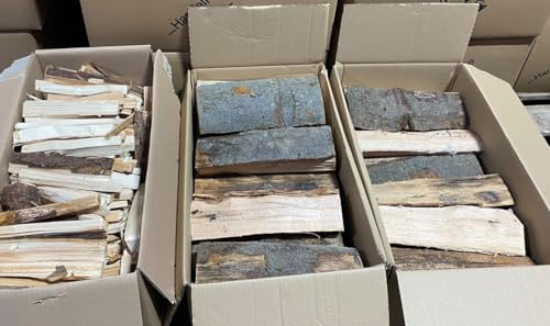 Brennholzpaket 60 kg Buche/Esche 25 cm + 1 Karton Anzündholz ca. 15 kg Feuerholz Kaminholz Buchenholz