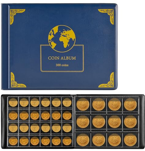 300 Stück Münzalbum Münzen Aufbewahrung, 2 Euro Münzen Sammelalbum Münzsammlung für Sammler, Münzhalter Sammelalbum Display Aufbewahrungsbox für Sammler Münzen Speichern Display (Blau)