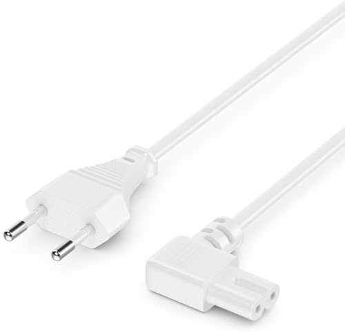 deleyCON 10m Strömkabel Elsladd Ström Kabel Kontakt Typ C Eurokontakt till C7 Uttag 90° Vinklad Euro-Strömkabel Småapparatkabel Euro 8 TV Blu-Ray Hushållsapparater Nätaggregat - Vit | Strömkabel euro nätkabel liten enhet kabel Euro 8, för TV, Blu-Ray, hushållsapparater och nätaggregat