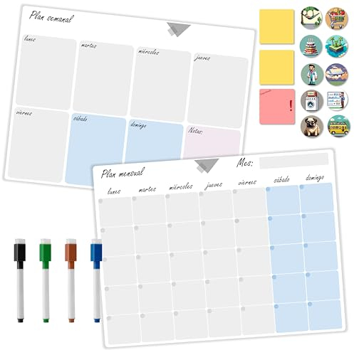 Xolula – calendario magnetico nevera con pizarra magnetica reutilizable | calendario magnetico + planificador mensual + pizarra magnetica nevera + pizarra nevera | Incluye rotuladores y stickers