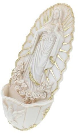 Warmhm Bénitier Catholique Résine à Suspendre Décor Porcelaine Murale avec Image De Notre-Dame De Guadalupe pour Entrée Maison Et Église