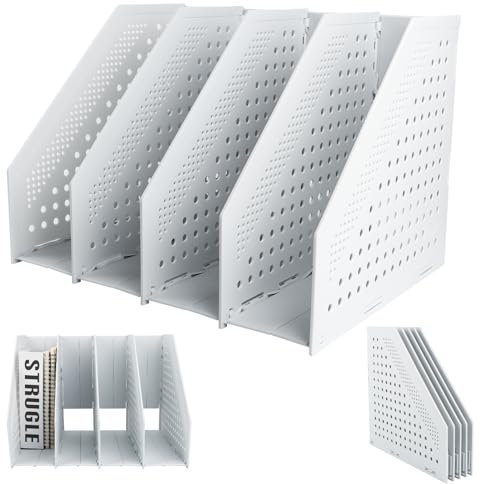 LOBVABA Faltbarer Stehsammler A4，Aktenmagazinhalter mit 4 Verstellbar Fächer，Zusammenklappbarer Zeitschriftenhalter für Aufbewahrung und Organisation von Zeitschriften und Büchern(1 Stück)